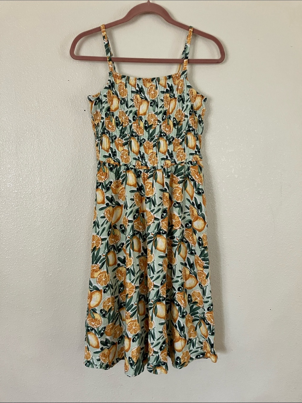 abercrombie kids Linen Blend Lemon Print Dress, 13/14